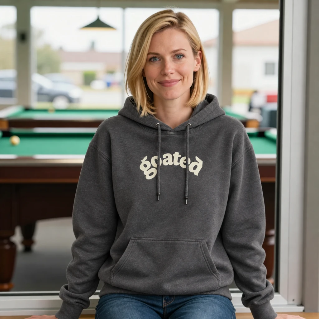 goated hoodie, worn by a model