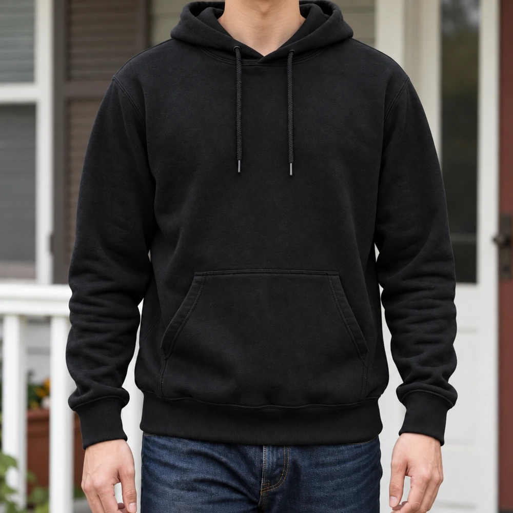 Blank hoodie black on a model
