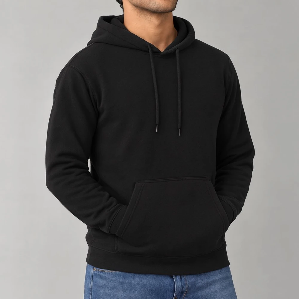 Blank hoodie black on a model