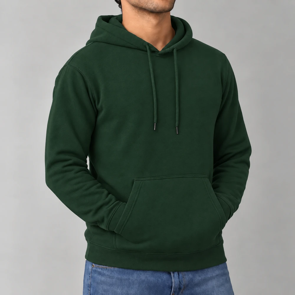 Blank hoodie forest green on a model