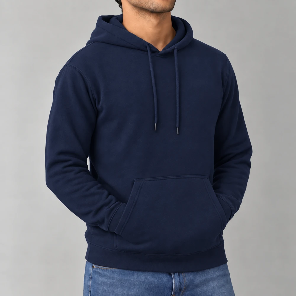 Blank hoodie navy on a model