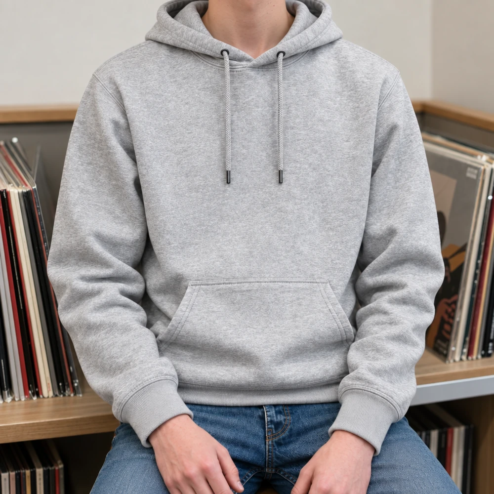 Blank hoodie sport grey on a model