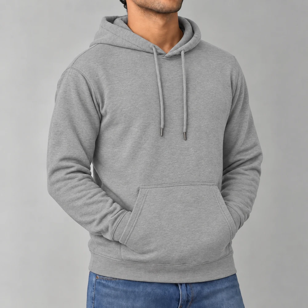 Blank hoodie sport grey on a model
