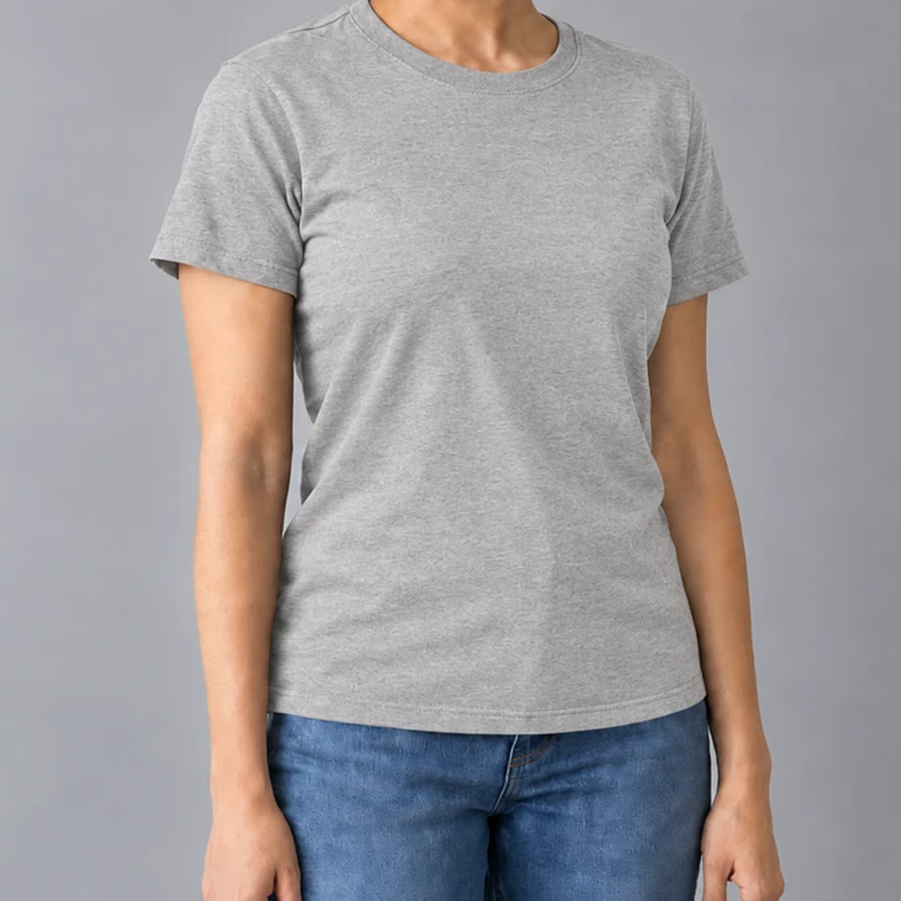 Blank tshirt athletic heather on a model