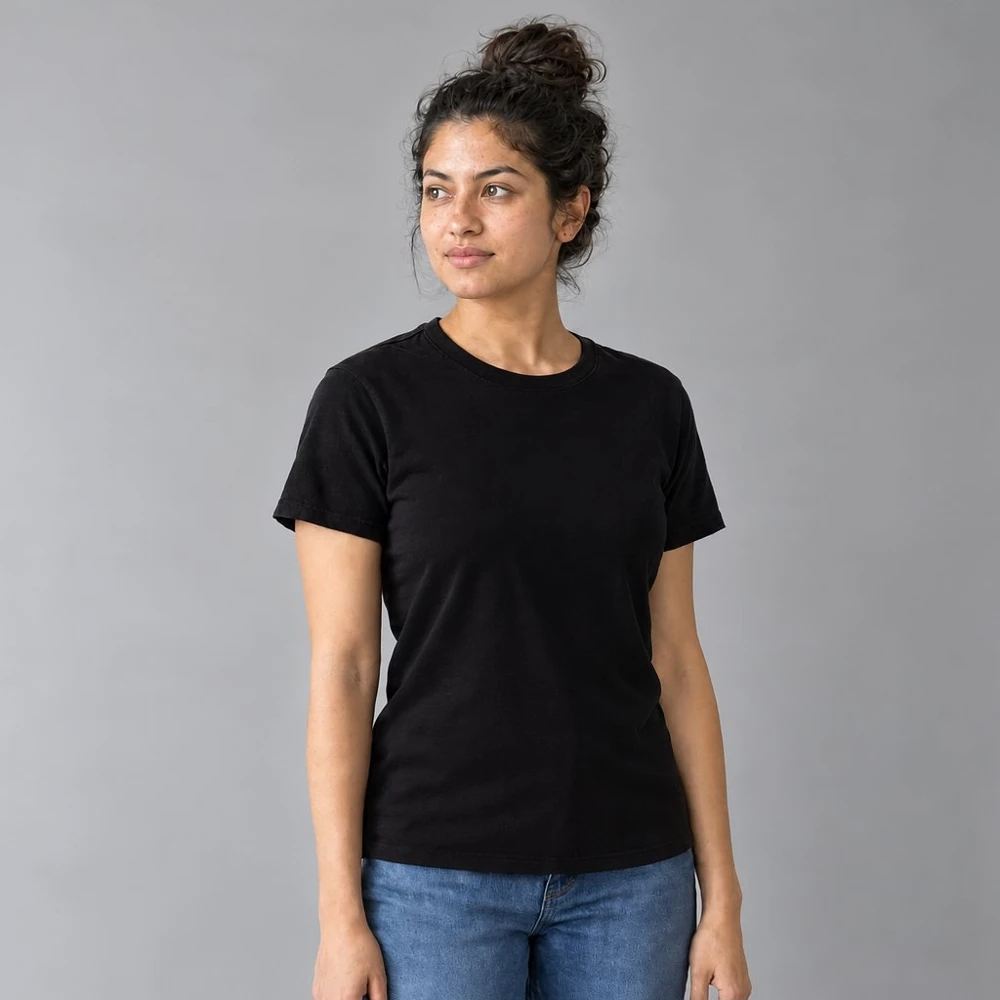 Blank tshirt black on a model