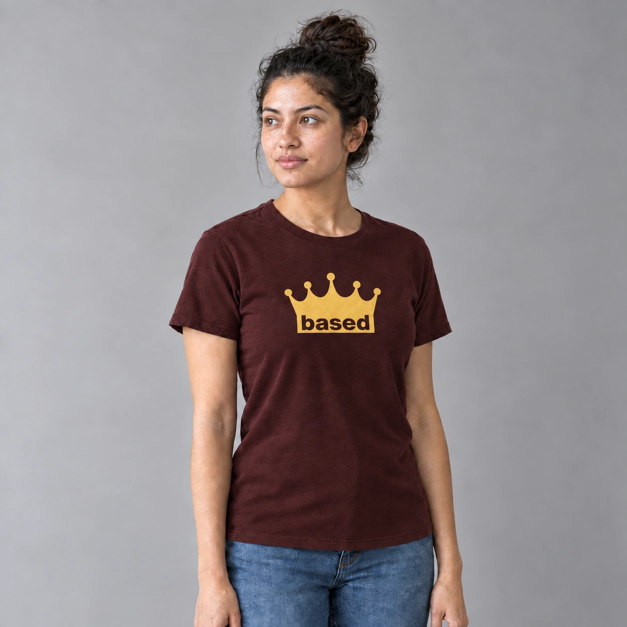 based tshirt, worn by a model