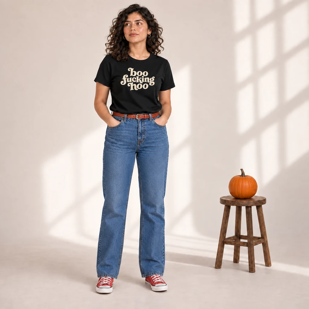 boo fucking hoo tshirt, worn by a model