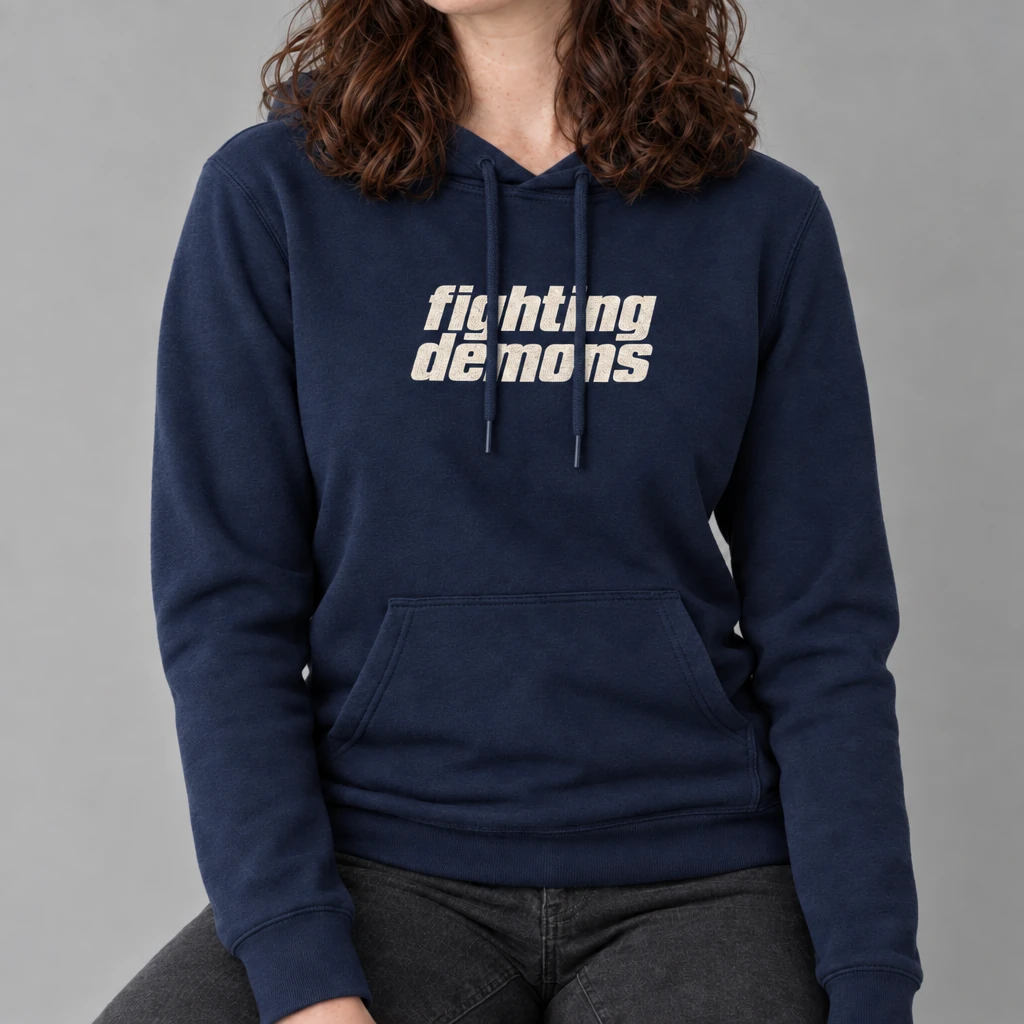 fighting demons hoodie, worn by a model