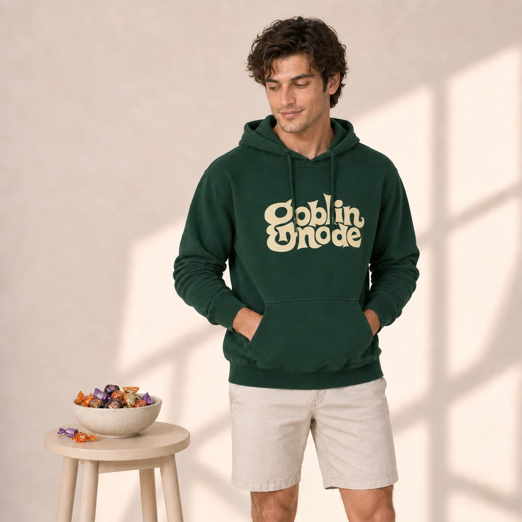 goblin mode hoodie, worn by a model