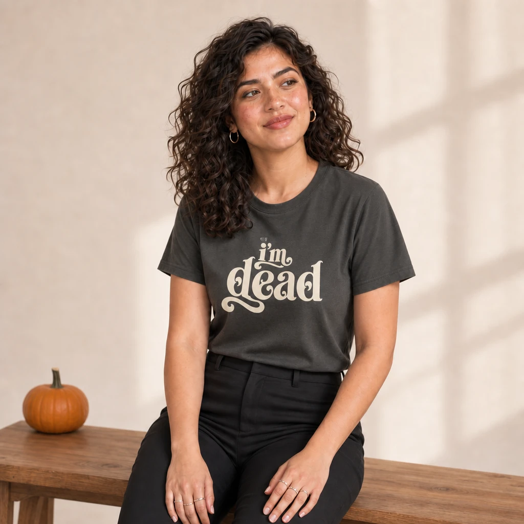 i'm dead tshirt, worn by a model