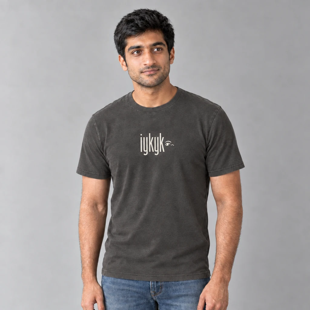 iykyk tshirt, worn by a model