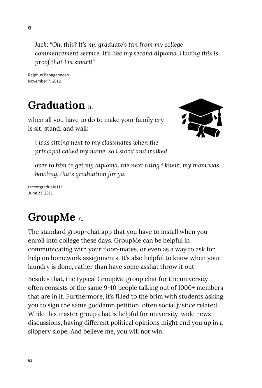 Preview page 68 of Urban Dictionary of College