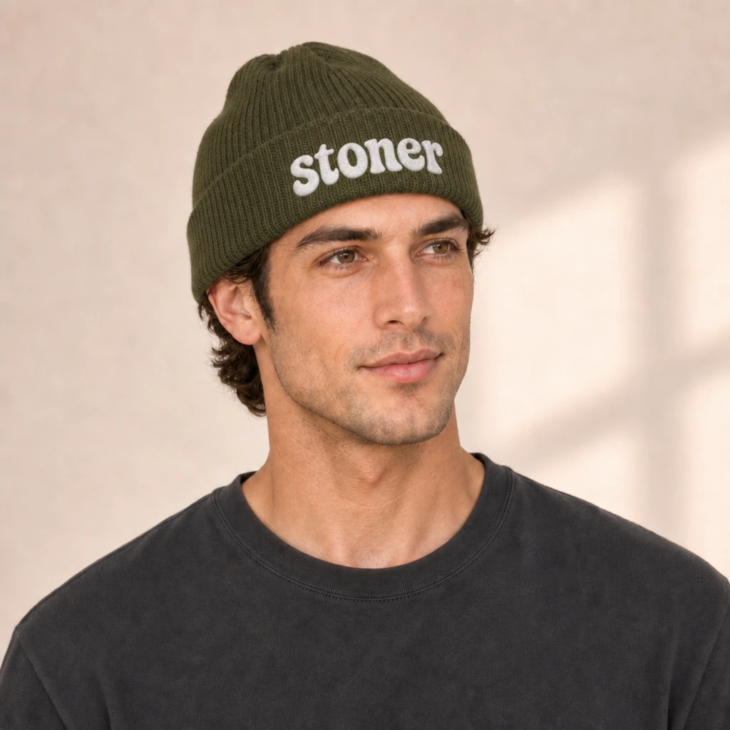 stoner beanie, worn by a model