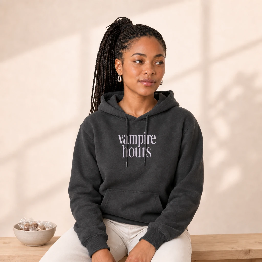vampire hours hoodie, worn by a model