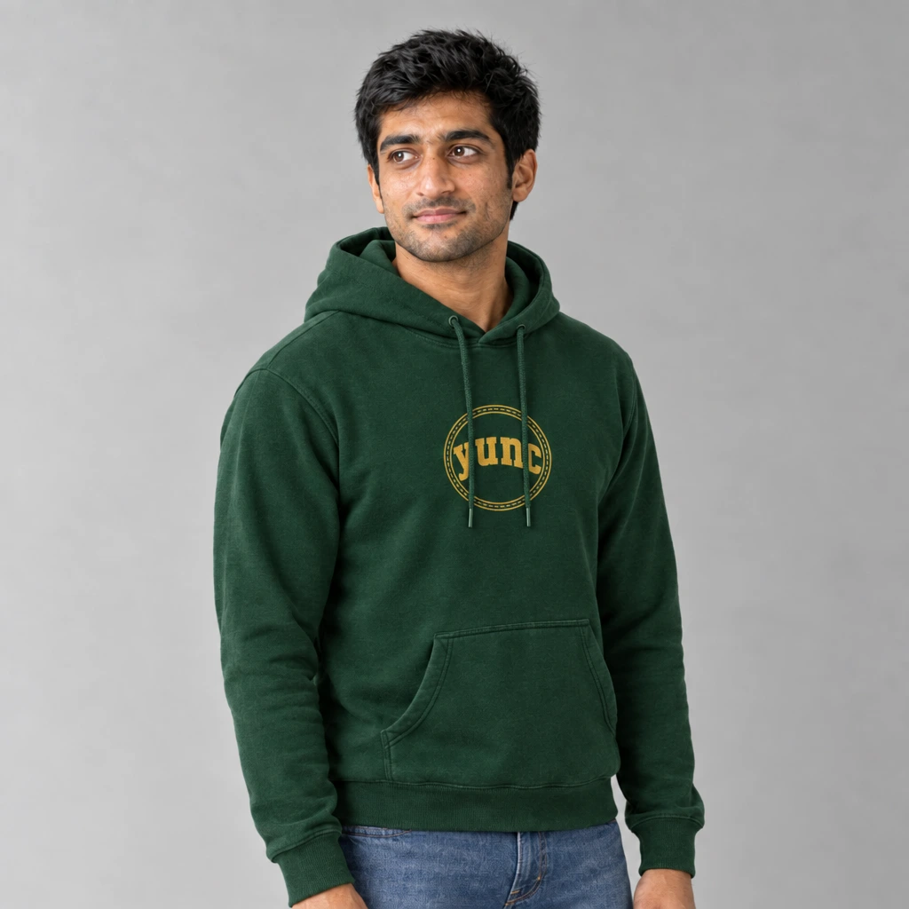 yunc hoodie, worn by a model