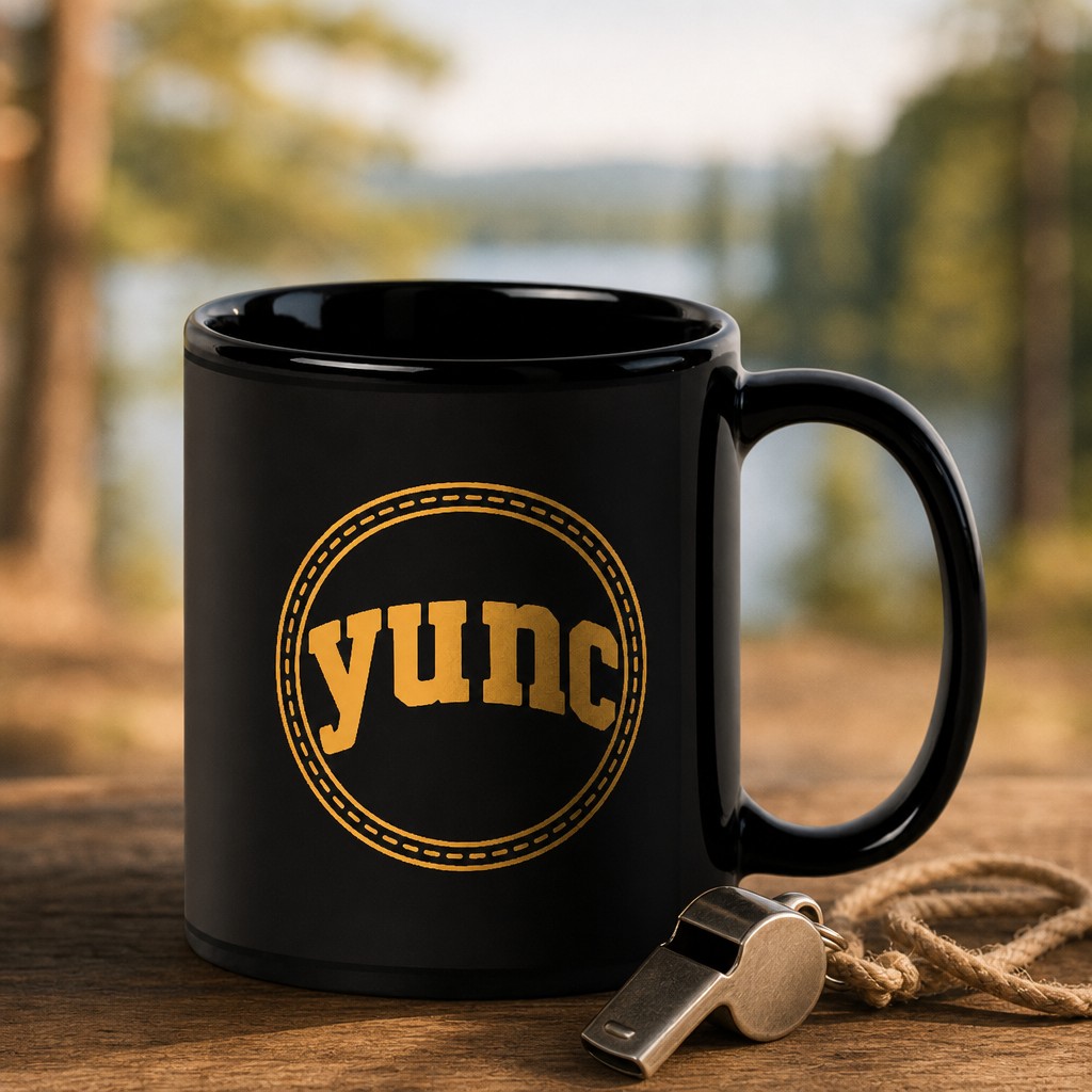 yunc mug, on a table