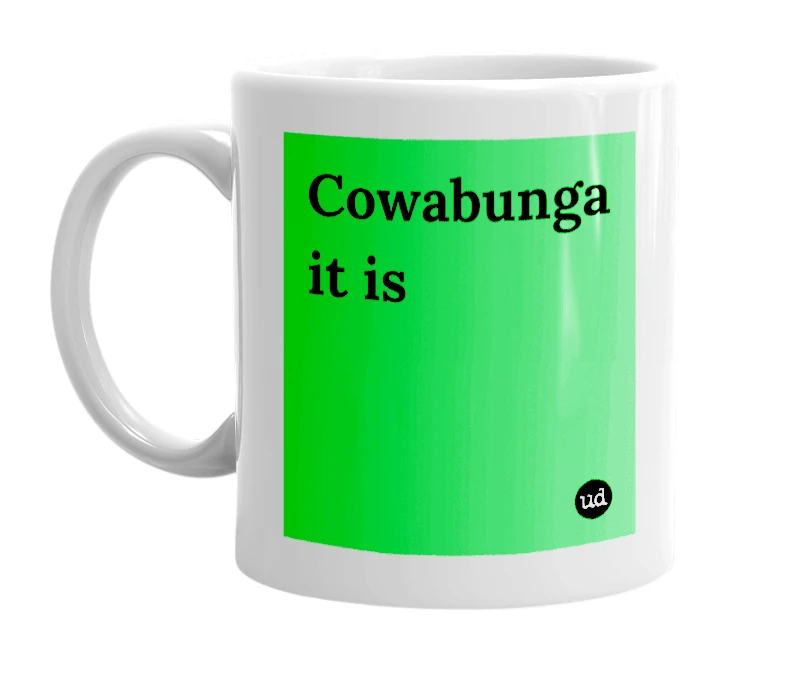 "Cowabunga it is" mug