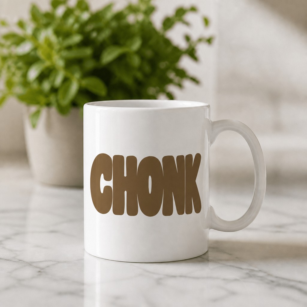 chonk mug, on a table