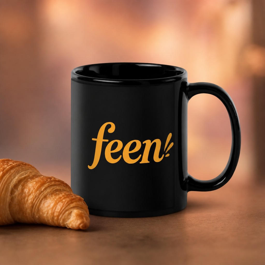 feen mug, on a table