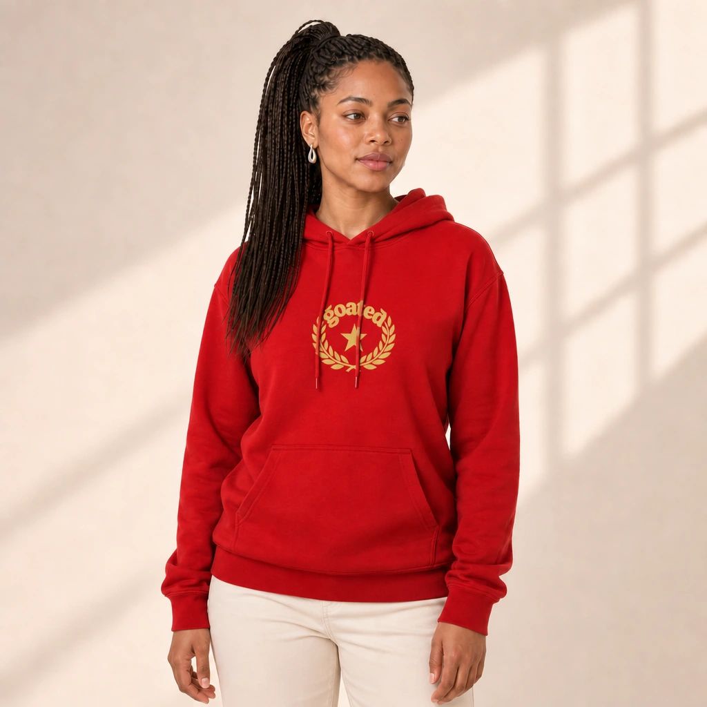 goated hoodie, worn by a model