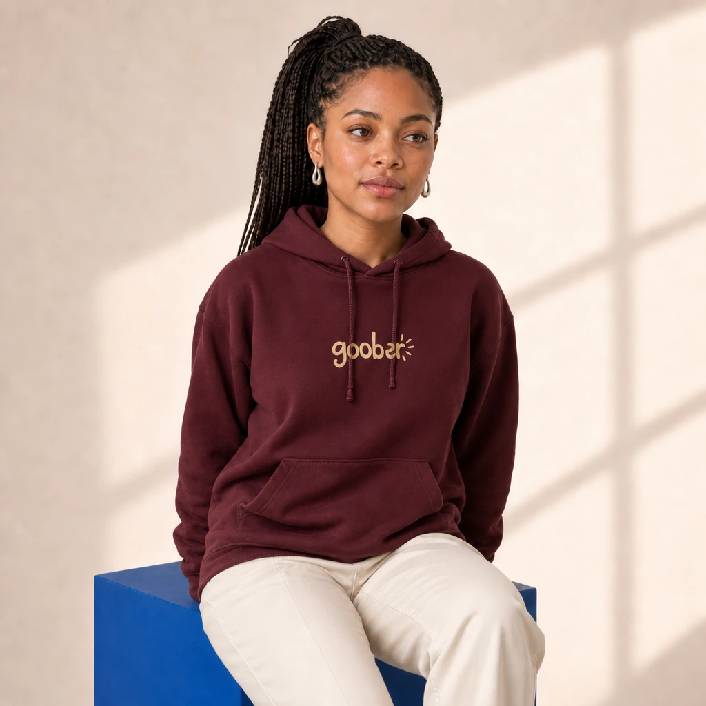 goober hoodie, worn by a model