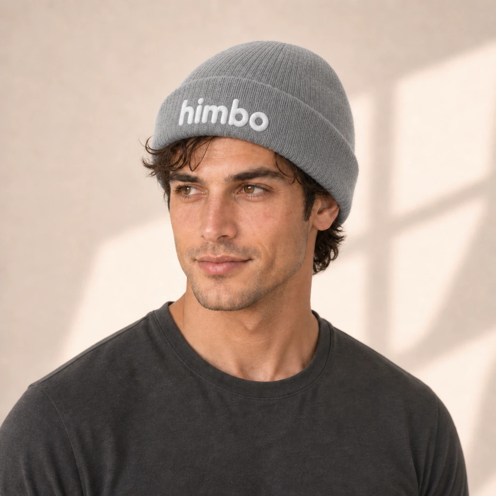 himbo beanie, worn by a model