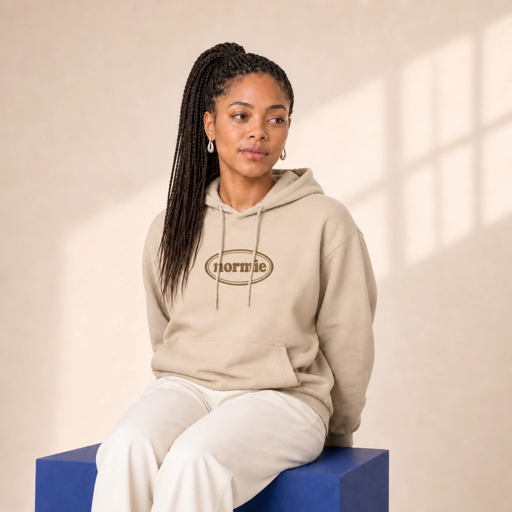 normie hoodie, worn by a model