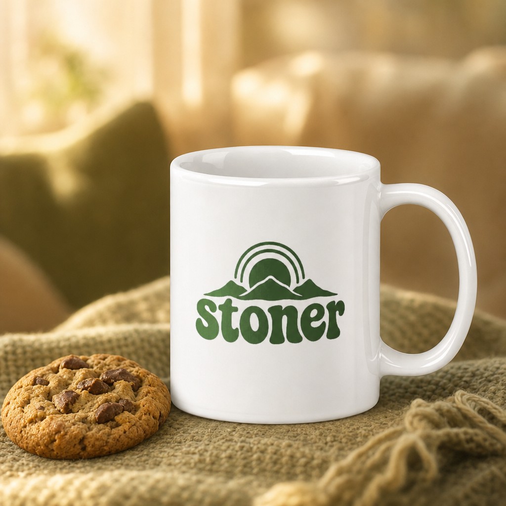 stoner mug, on a table