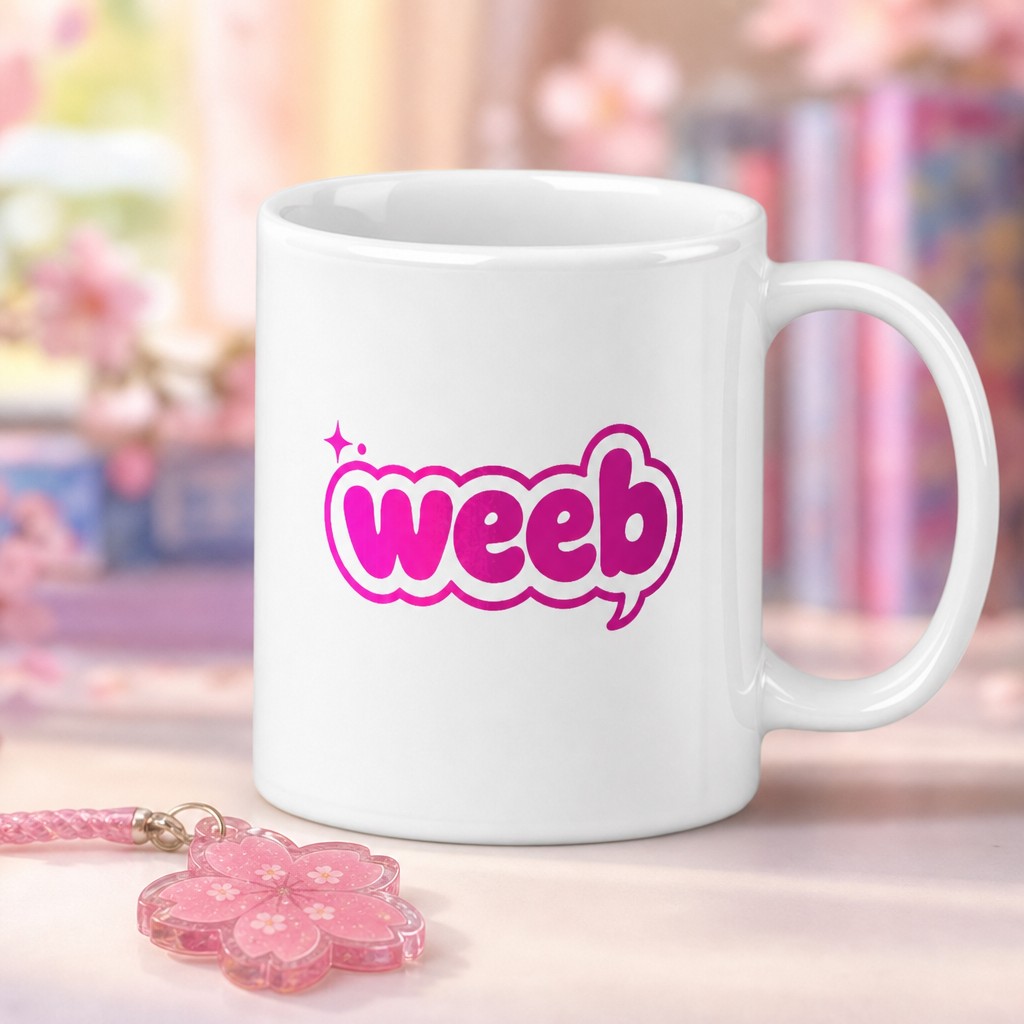 weeb mug, on a table